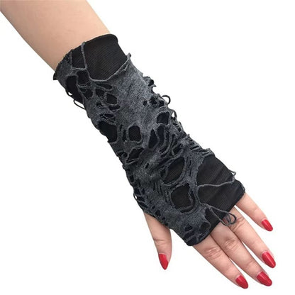 Midnight Edge gothic black gloves – Unisex Fingerless Long Club & Cosplay Mitts