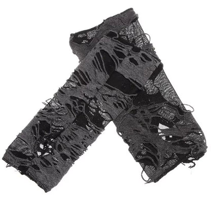 Midnight Edge gothic black gloves – Unisex Fingerless Long Club & Cosplay Mitts