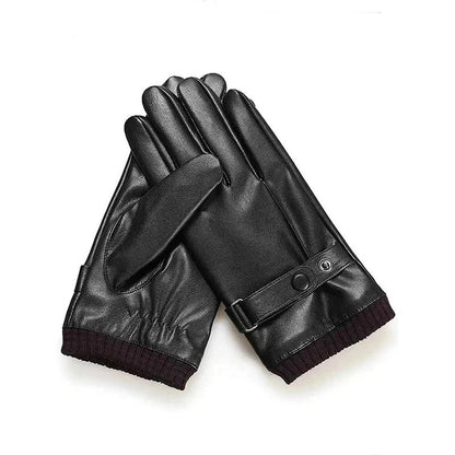 Winter Fashion Black PU Leather Gloves Men Thin Style Driving Non-Slip Touchscreen