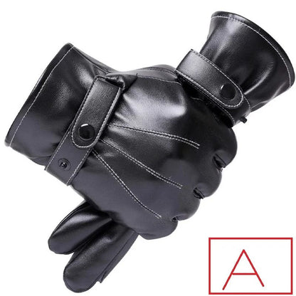 Winter Fashion Black PU Leather Gloves Men Thin Style Driving Non-Slip Touchscreen