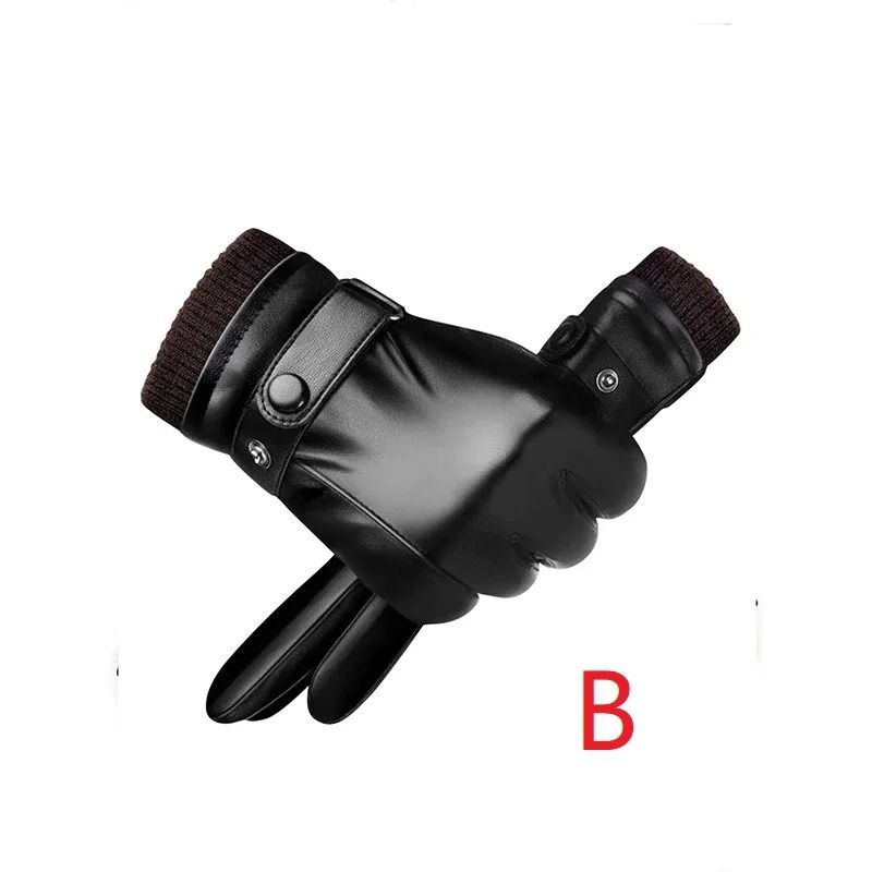 Winter Fashion Black PU Leather Gloves Men Thin Style Driving Non-Slip Touchscreen