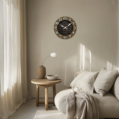 Retro Art Islamic Calligraphy Wooden Wall Clock, Silent Quartz Clock, Living Room Bedroom Kitchen Home Decoration