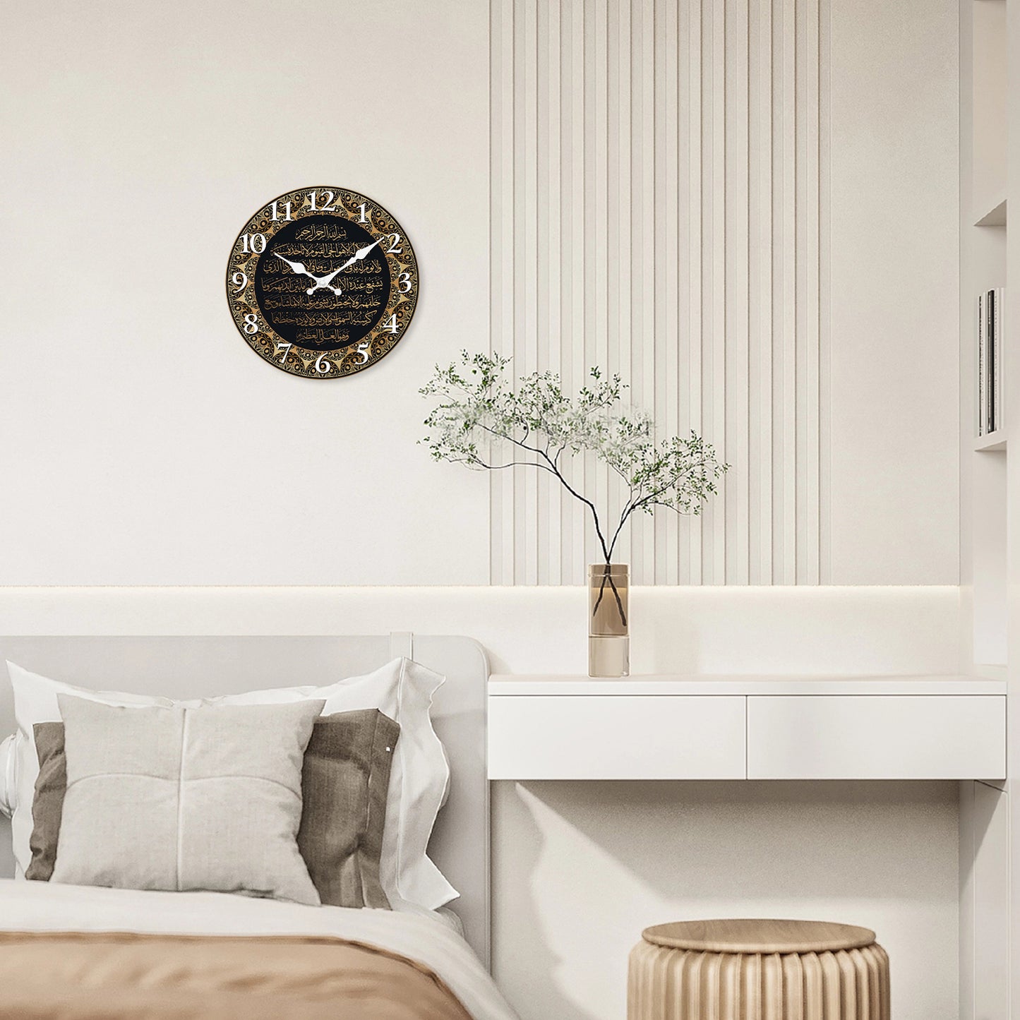 Retro Art Islamic Calligraphy Wooden Wall Clock, Silent Quartz Clock, Living Room Bedroom Kitchen Home Decoration