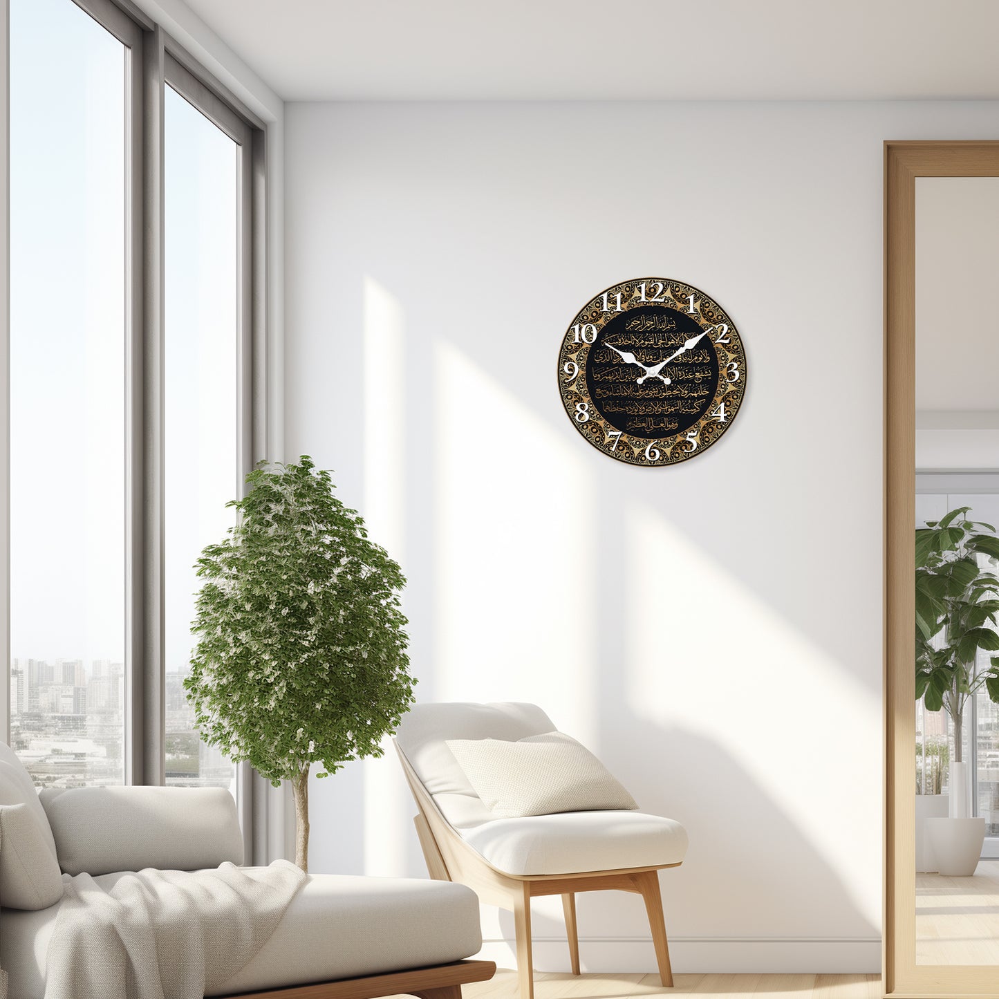 Retro Art Islamic Calligraphy Wooden Wall Clock, Silent Quartz Clock, Living Room Bedroom Kitchen Home Decoration
