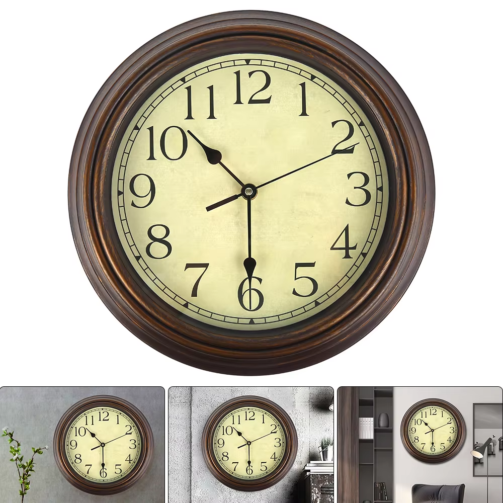Wall Clock Large, Classic Silent, Retro Design, American Clock Mechanism, Living Room Kitchen Decor, Non Ticking