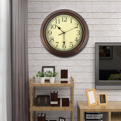Wall Clock Large, Classic Silent, Retro Design, American Clock Mechanism, Living Room Kitchen Decor, Non Ticking