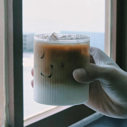 Coffee Mug, Transparent Glass Cup, Striped Drink Ware, Creative Bubble Tea Cup, Whiskey Shot Glass Set