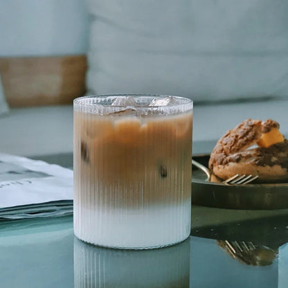 Coffee Mug, Transparent Glass Cup, Striped Drink Ware, Creative Bubble Tea Cup, Whiskey Shot Glass Set