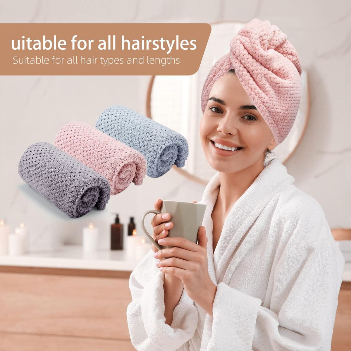 Textured dry hair cap, solid color hair towel, hair towel wrap for women, absorbent