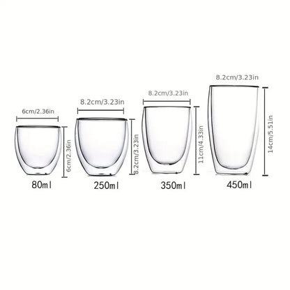 Double-Wall Clear Glass Espresso Cups, Insulated Coffee, Latte, Tea, Cafe, Milk, Restaurant Use