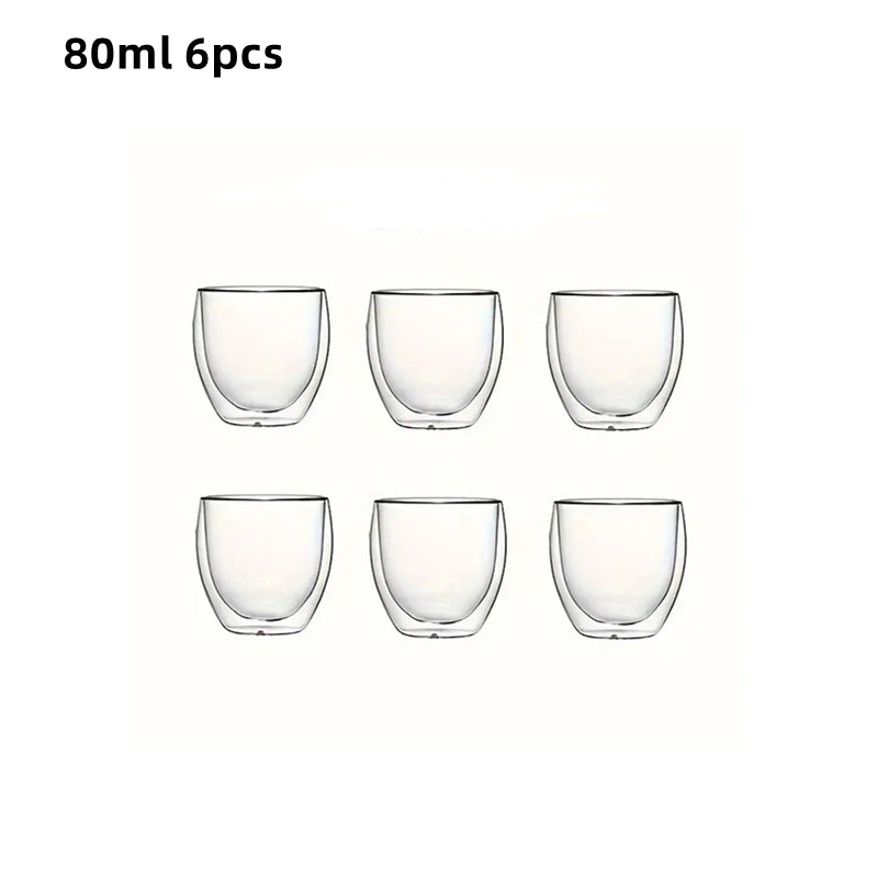 Double-Wall Clear Glass Espresso Cups, Insulated Coffee, Latte, Tea, Cafe, Milk, Restaurant Use
