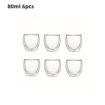 Double-Wall Clear Glass Espresso Cups, Insulated Coffee, Latte, Tea, Cafe, Milk, Restaurant Use