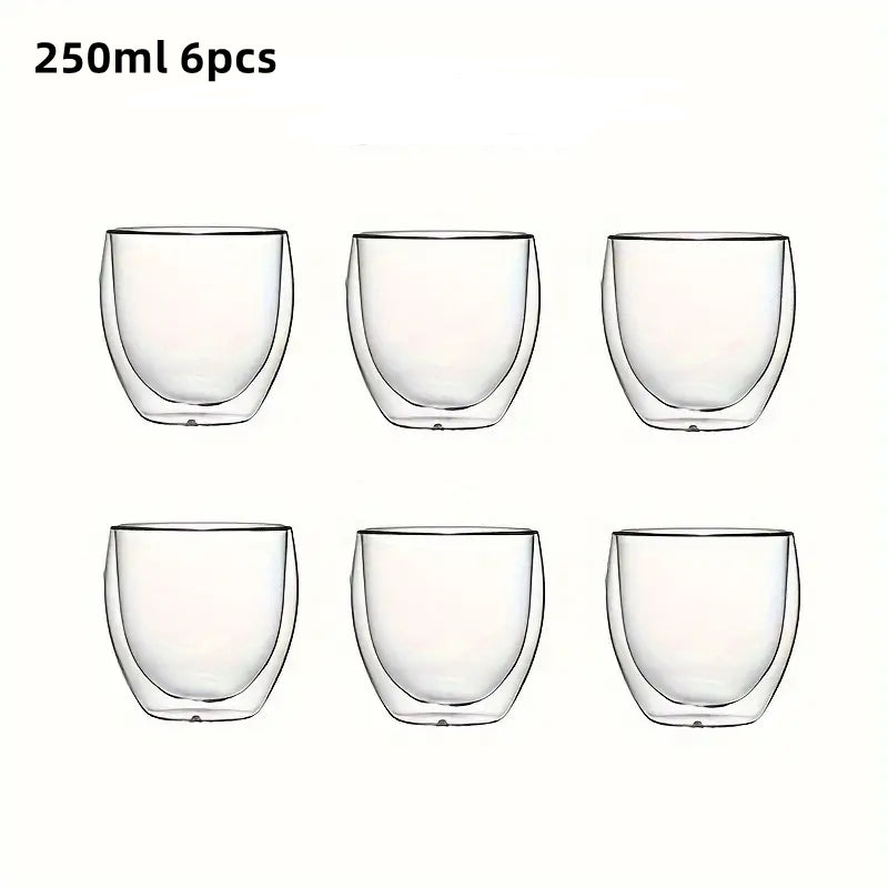 Double-Wall Clear Glass Espresso Cups, Insulated Coffee, Latte, Tea, Cafe, Milk, Restaurant Use