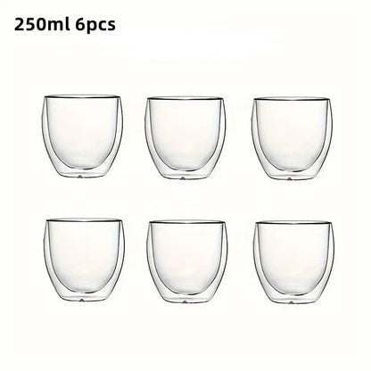 Double-Wall Clear Glass Espresso Cups, Insulated Coffee, Latte, Tea, Cafe, Milk, Restaurant Use