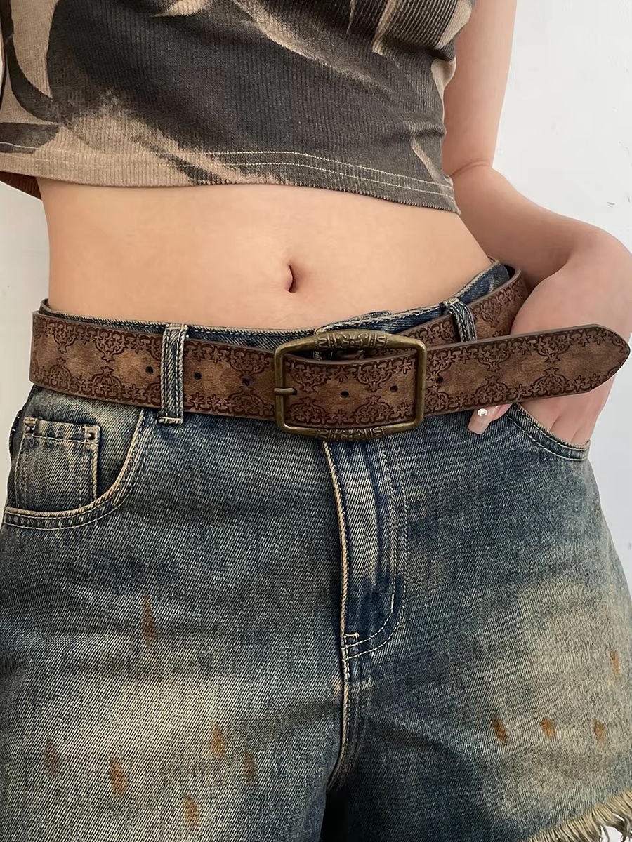 Aurora Muse Y2K belt – Retro Brown Boho Waist Belt for Jeans & Dresses