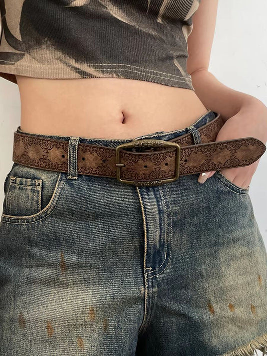 Aurora Muse Y2K belt – Retro Brown Boho Waist Belt for Jeans & Dresses