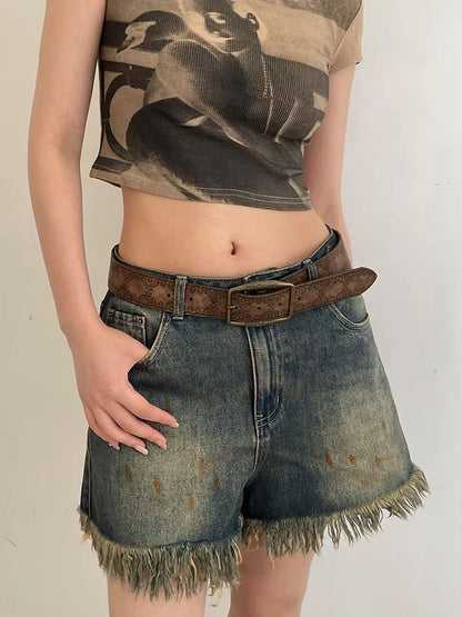 Aurora Muse Y2K belt – Retro Brown Boho Waist Belt for Jeans & Dresses