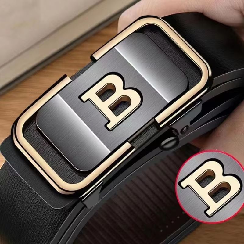 PrimeLetter Men's automatic buckle belt – Toothless Business Fashion Belt with Letter Buckle