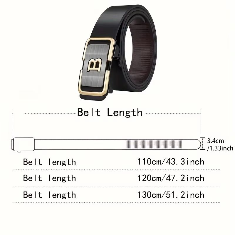 PrimeLetter Men's automatic buckle belt – Toothless Business Fashion Belt with Letter Buckle