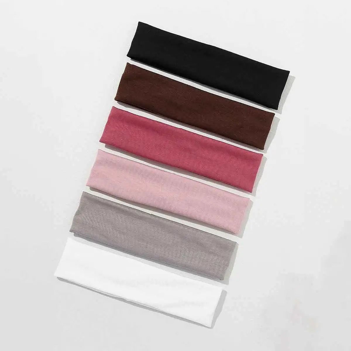 6pcs Basic Solid Color Sports Yoga Headband – Sweat Absorbing Elastic Hair Bands for Men and Women