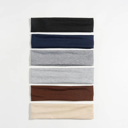 6pcs Basic Solid Color Sports Yoga Headband – Sweat Absorbing Elastic Hair Bands for Men and Women