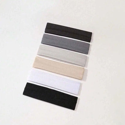6pcs Basic Solid Color Sports Yoga Headband – Sweat Absorbing Elastic Hair Bands for Men and Women