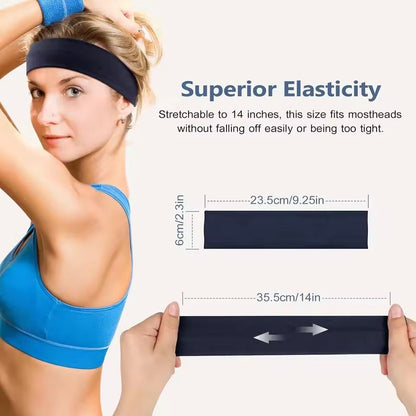 6pcs Basic Solid Color Sports Yoga Headband – Sweat Absorbing Elastic Hair Bands for Men and Women