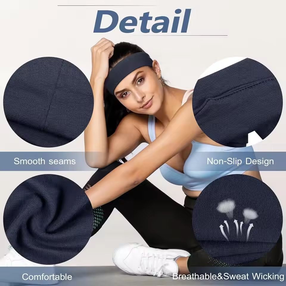 6pcs Basic Solid Color Sports Yoga Headband – Sweat Absorbing Elastic Hair Bands for Men and Women