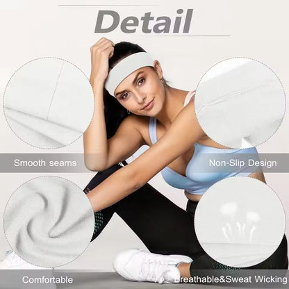 6pcs Basic Solid Color Sports Yoga Headband – Sweat Absorbing Elastic Hair Bands for Men and Women