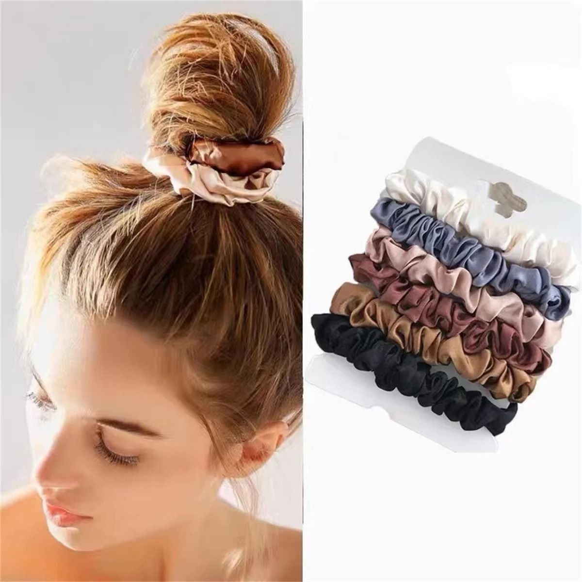 6pcs Satin Hair Scrunchies for Women – Soft, Gentle Elastic Hair Ties for Girls