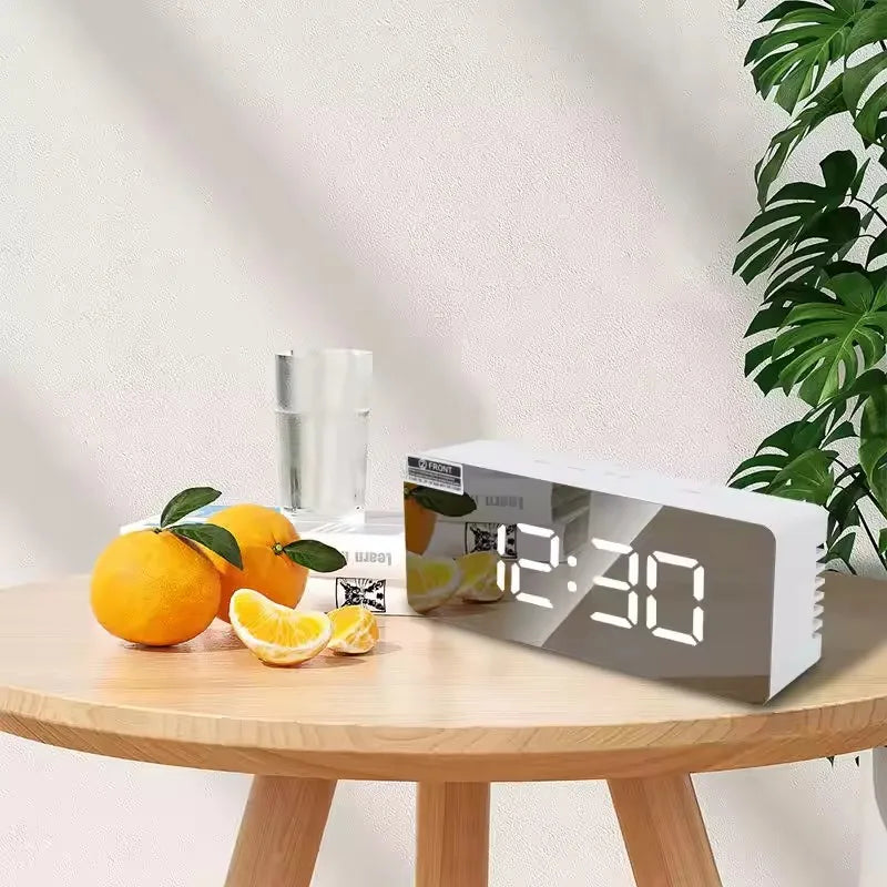 Mirror LED Digital Alarm Clock, Temperature Display, Smart Night Light, Bedroom Vanity Office Use