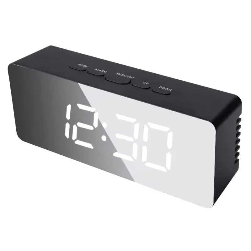 Mirror LED Digital Alarm Clock, Temperature Display, Smart Night Light, Bedroom Vanity Office Use