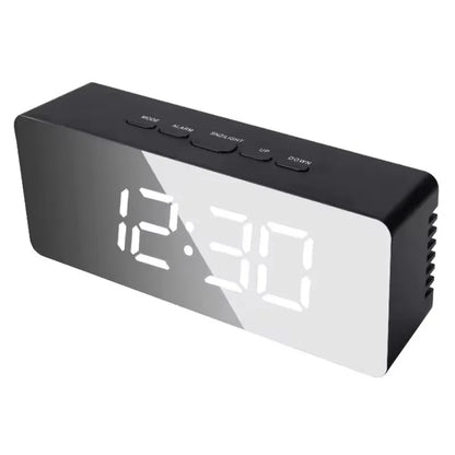 Mirror LED Digital Alarm Clock, Temperature Display, Smart Night Light, Bedroom Vanity Office Use