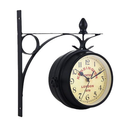 Double Sided Wall Clock, High Quality Durable Retro Metal Clock, Home Decor Garden Decoration Train Station