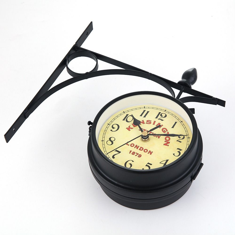 Double Sided Wall Clock, High Quality Durable Retro Metal Clock, Home Decor Garden Decoration Train Station