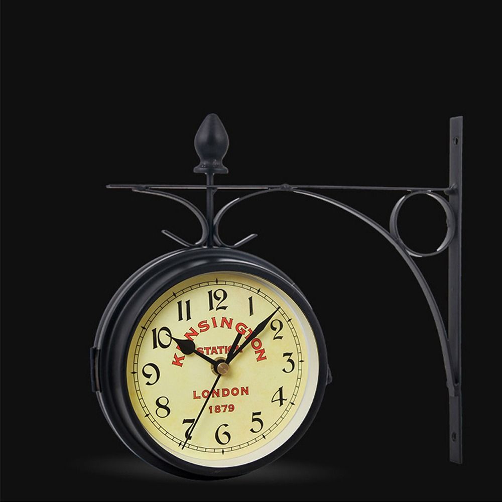 Double Sided Wall Clock, High Quality Durable Retro Metal Clock, Home Decor Garden Decoration Train Station