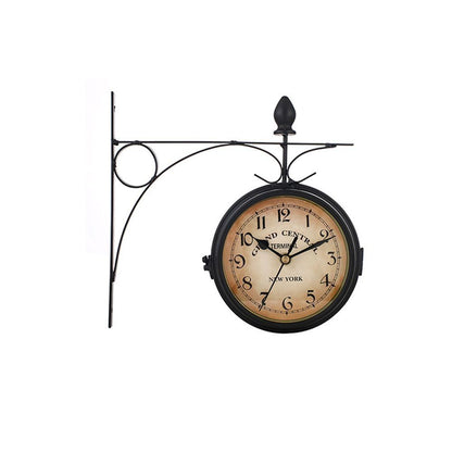 Double Sided Wall Clock, High Quality Durable Retro Metal Clock, Home Decor Garden Decoration Train Station