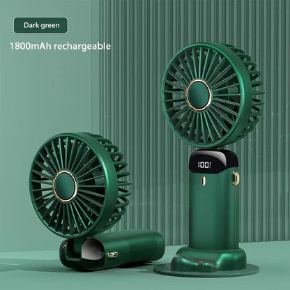 Handheld Mini Foldable Neck Hanging Fan with LED Display and Phone Stand