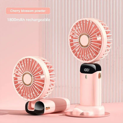 Handheld Mini Foldable Neck Hanging Fan with LED Display and Phone Stand