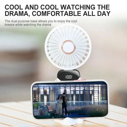 Handheld Mini Foldable Neck Hanging Fan with LED Display and Phone Stand