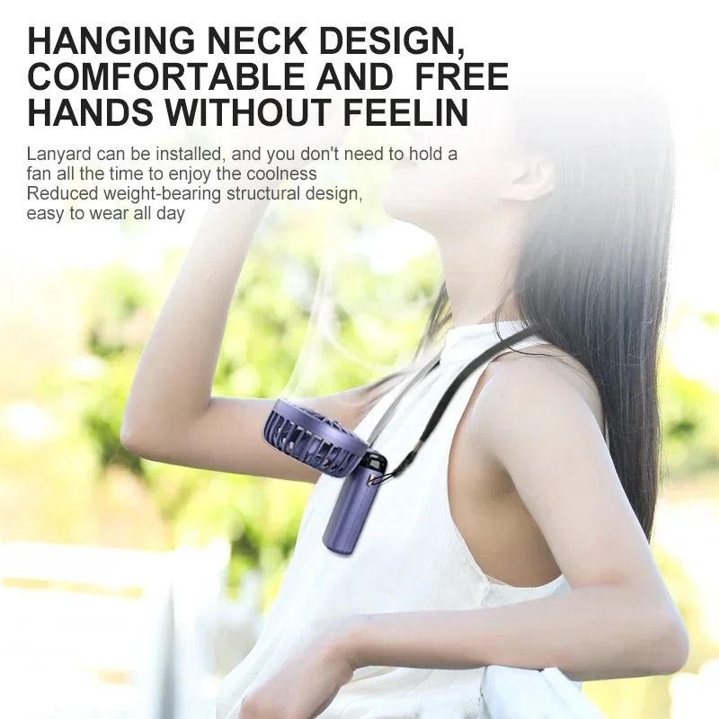 Handheld Mini Foldable Neck Hanging Fan with LED Display and Phone Stand