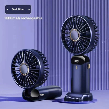 Handheld Mini Foldable Neck Hanging Fan with LED Display and Phone Stand