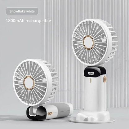 Handheld Mini Foldable Neck Hanging Fan with LED Display and Phone Stand