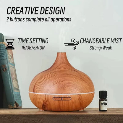 500ml Wood Grain Ultrasonic Aroma Diffuser with Remote Control and 7 LED Lights