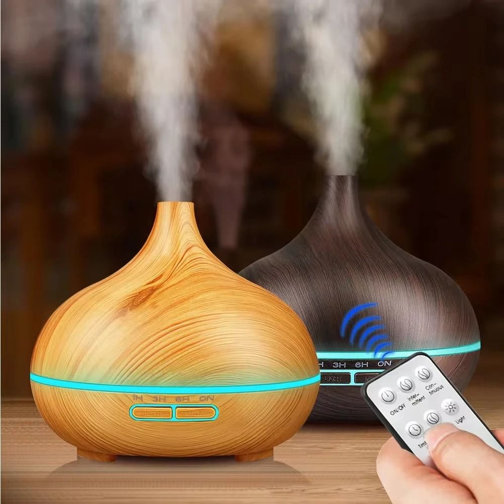 500ml Wood Grain Ultrasonic Aroma Diffuser with Remote Control and 7 LED Lights