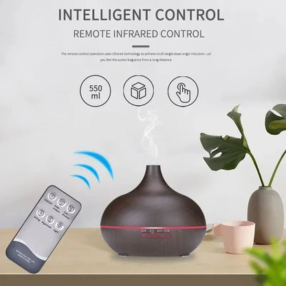 500ml Wood Grain Ultrasonic Aroma Diffuser with Remote Control and 7 LED Lights