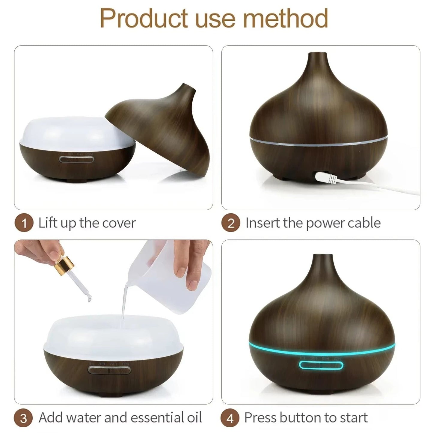 500ml Wood Grain Ultrasonic Aroma Diffuser with Remote Control and 7 LED Lights