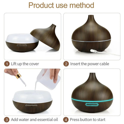 500ml Wood Grain Ultrasonic Aroma Diffuser with Remote Control and 7 LED Lights