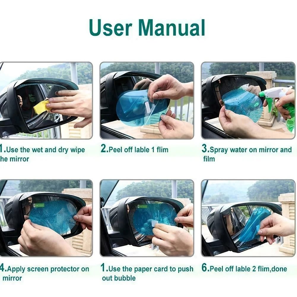Car Rearview Mirror Protective Film 4 Piece Set Anti Fog and Rainproof Nano Coating