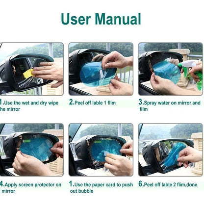 Car Rearview Mirror Protective Film 4 Piece Set Anti Fog and Rainproof Nano Coating